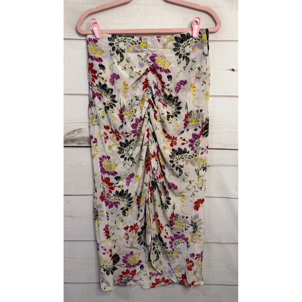 Mariacher 100% Silk Ruched Floral Midi Skirt‎ White Red Purple Size S 04074